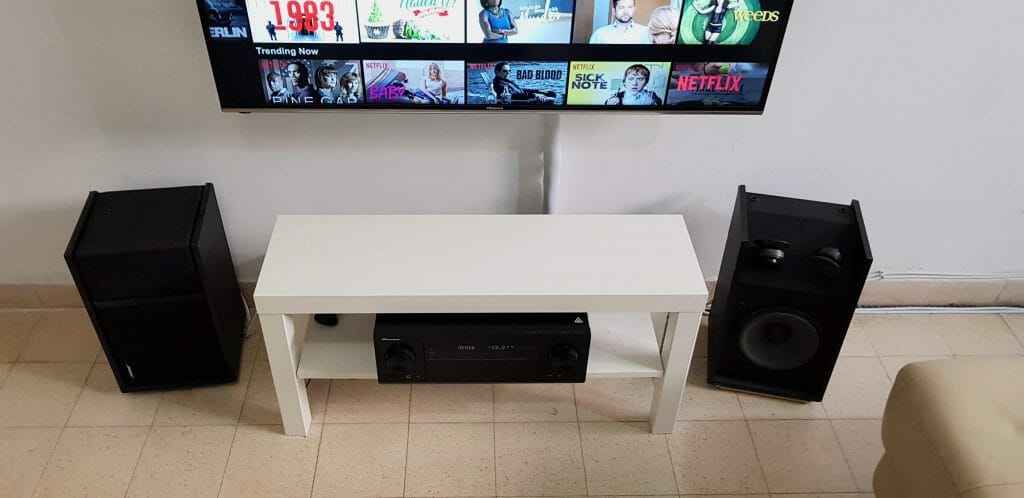 speakers and receiver on the floor